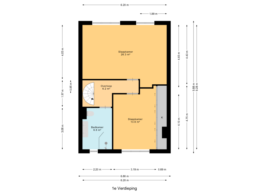 Bekijk plattegrond van 1e Verdieping van Spoorstraat 32