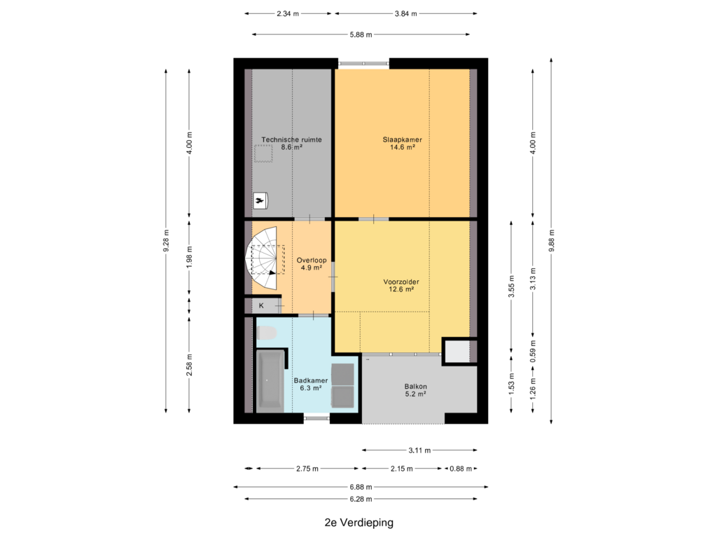 Bekijk plattegrond van 2e Verdieping van Spoorstraat 32