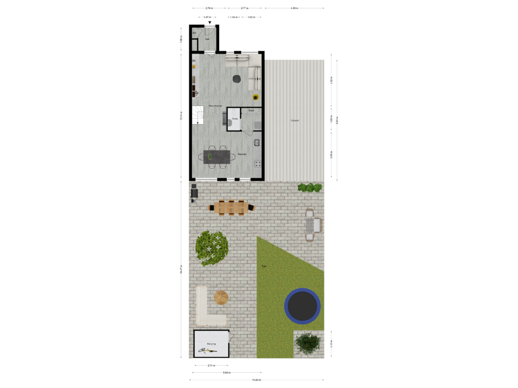 Bekijk plattegrond van Begane grond met tuin van Korenstraat 57