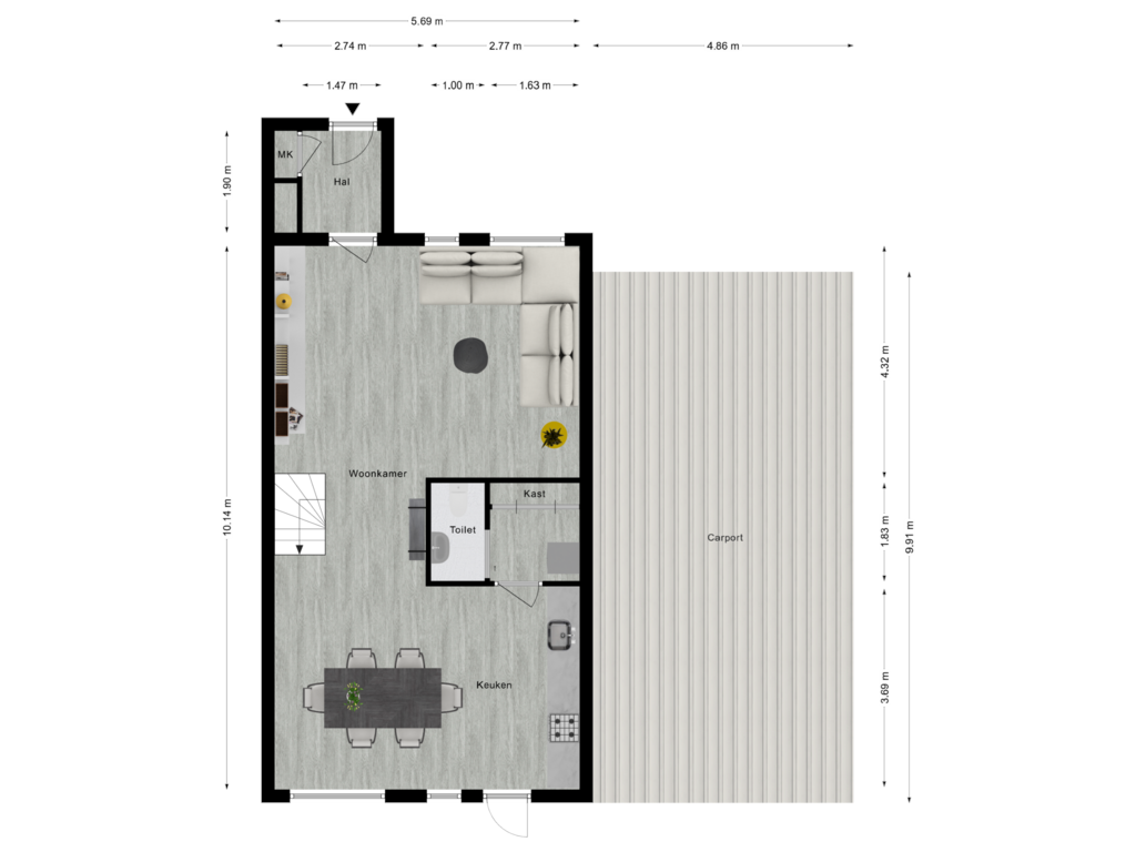 Bekijk plattegrond van Begane grond van Korenstraat 57