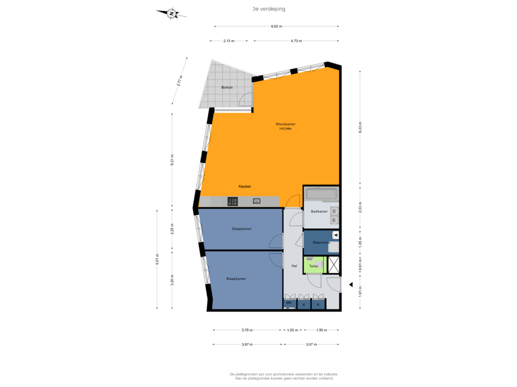 Bekijk plattegrond van 3e verdieping van Paradijsplein 58