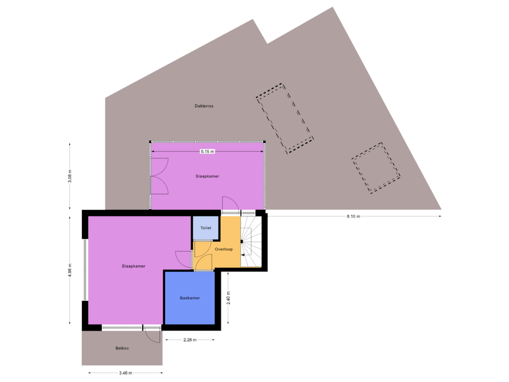 View floorplan of 1e etage of Bos en Vaartstraat 35