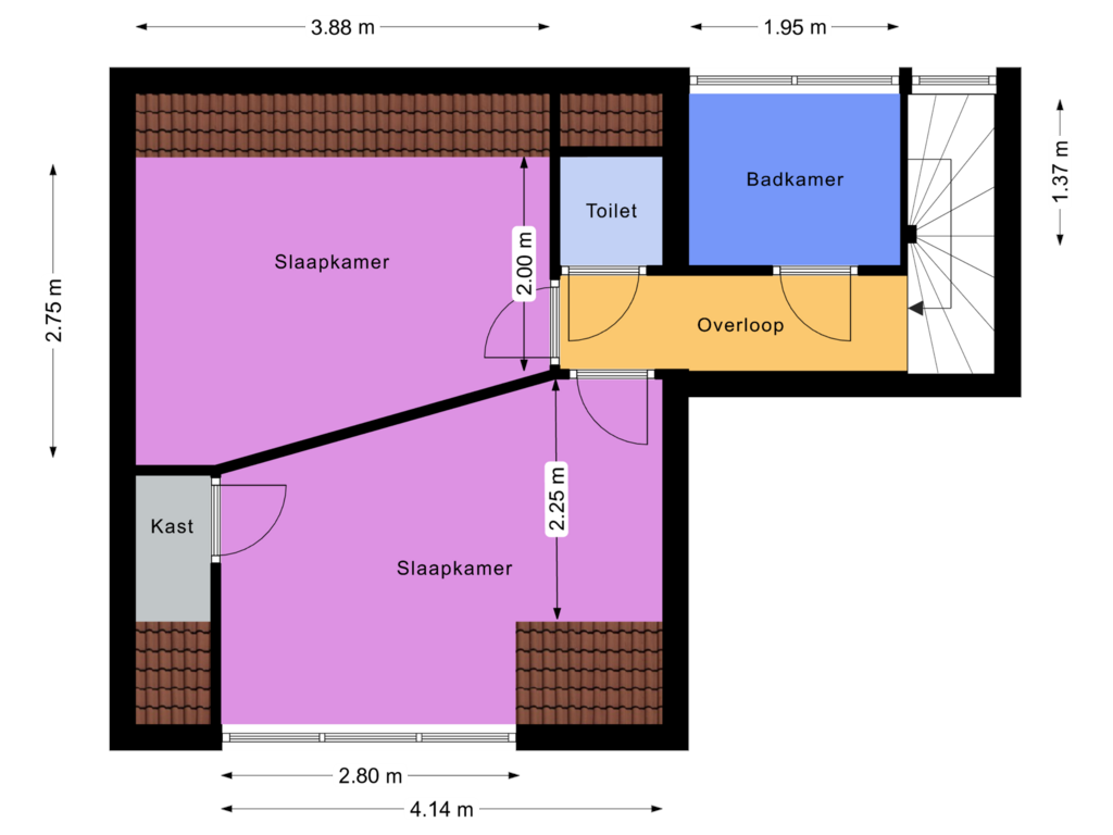 View floorplan of 2e etage of Bos en Vaartstraat 35