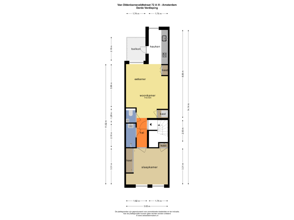 Bekijk plattegrond van DERDE VERDIEPING van Van Oldenbarneveldtstraat 72-A3