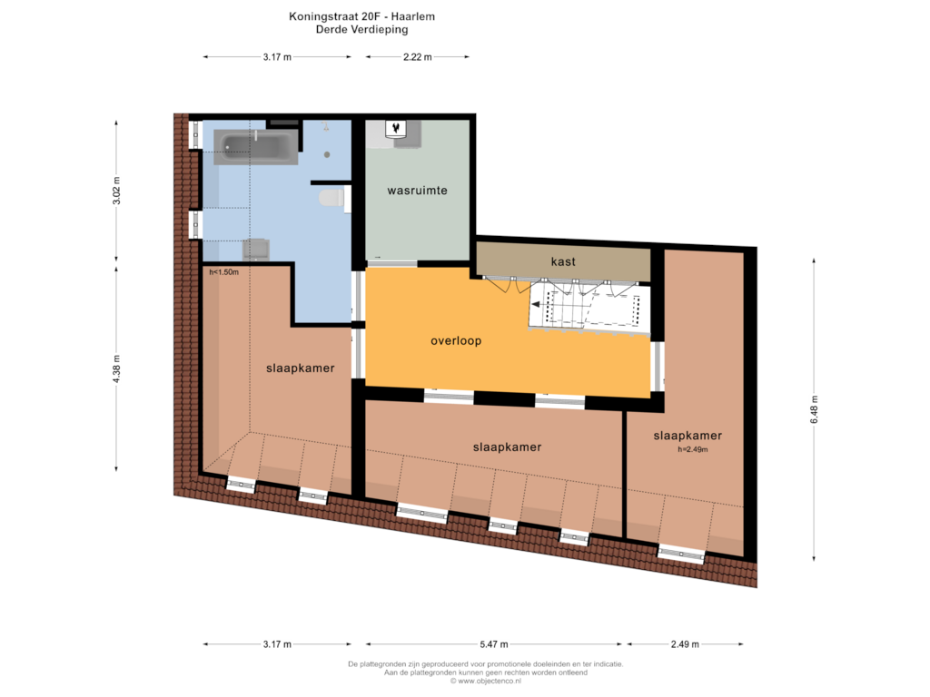 Bekijk plattegrond van DERDE VERDIEPING van Koningstraat 20-F