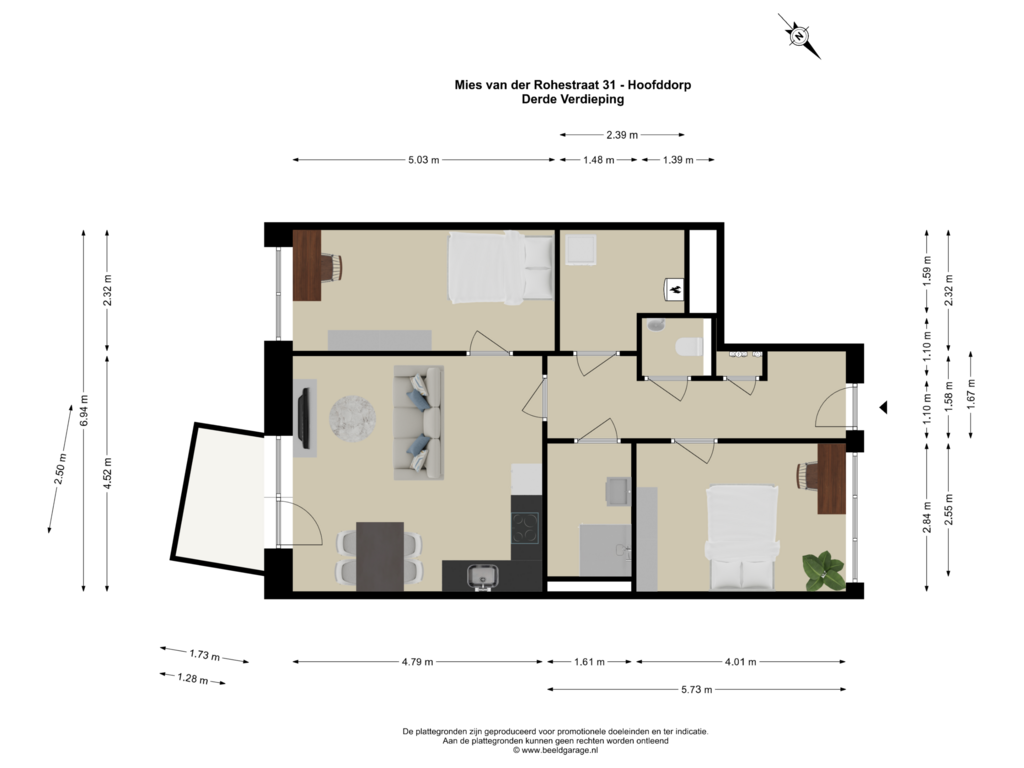 Bekijk plattegrond van Derde Verdieping van Mies van der Rohestraat 31