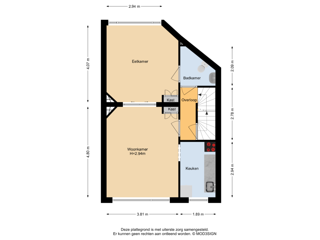 View floorplan of 1e Verdieping of Rijksstraatweg 36-A