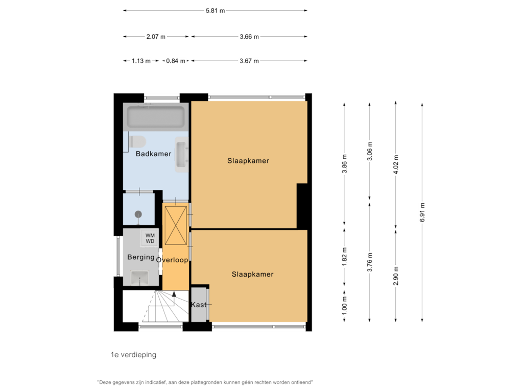 View floorplan of 1e verdieping of J.E. de Witstraat 33