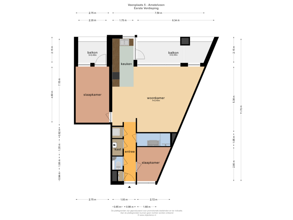 View floorplan of EERSTE VERDIEPING of Veenplaats 5