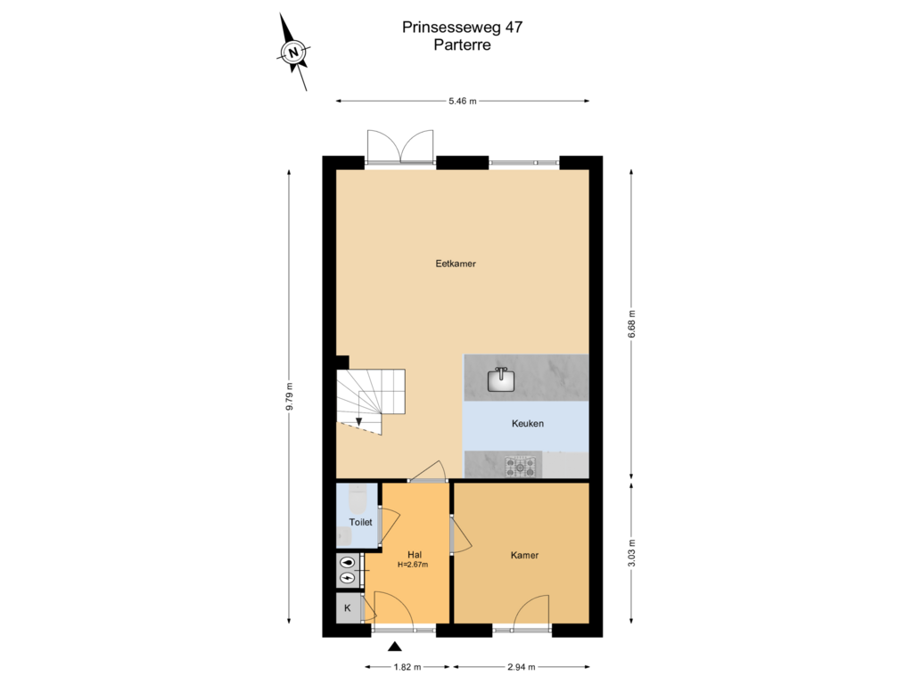 View floorplan of Begane Grond of Prinsesseweg 47