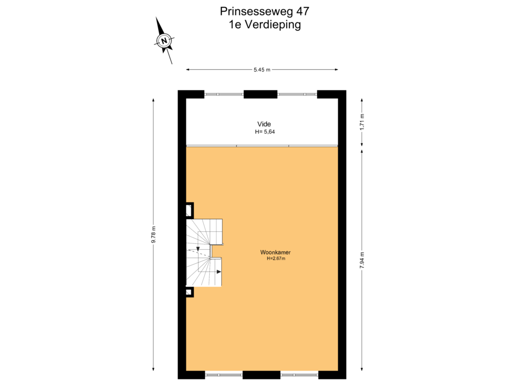 View floorplan of 1e Verdieping of Prinsesseweg 47