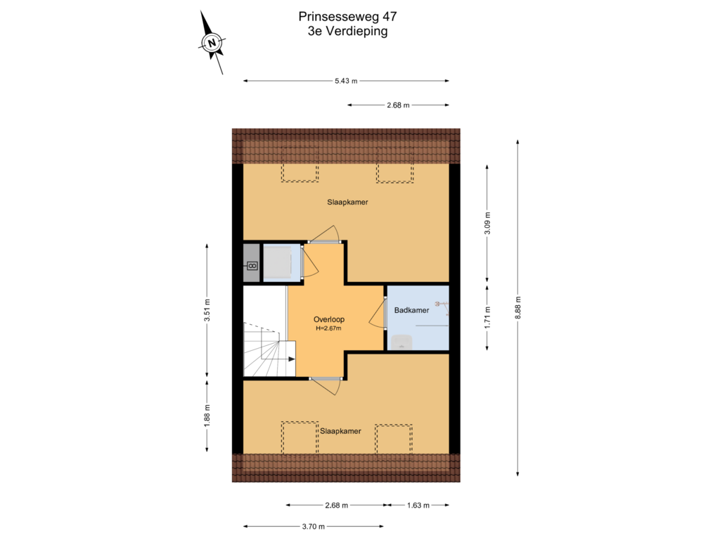 View floorplan of 3e Verdieping of Prinsesseweg 47