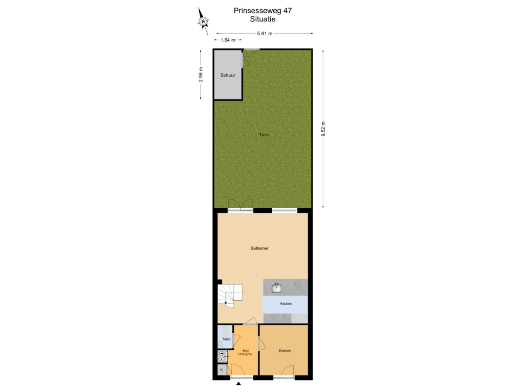 View floorplan of Begane Grond + Tuin of Prinsesseweg 47