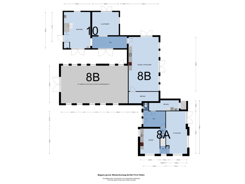 View floorplan of Begane grond of Westerduinweg 8A, 8B en 10