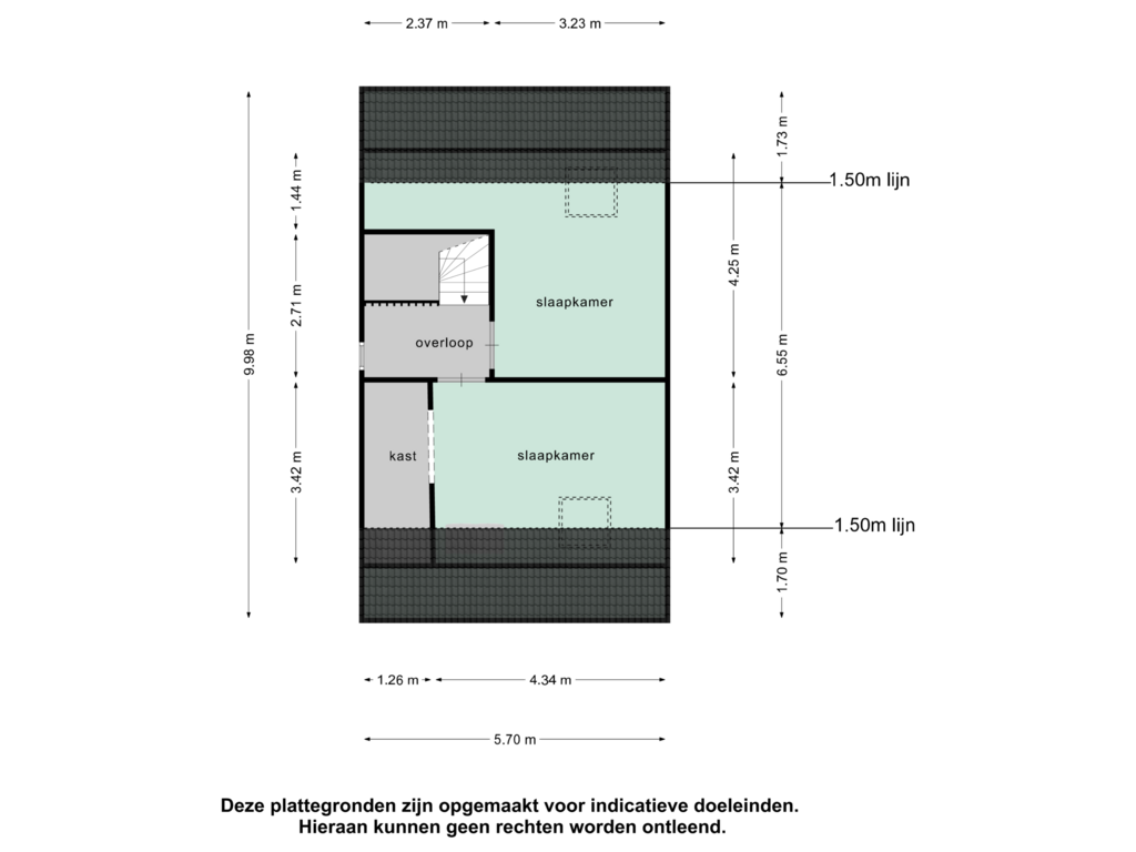 View floorplan of 2e verdieping of Populierenstraat 2-B