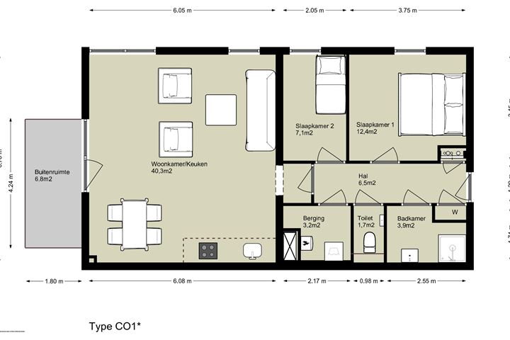 Bekijk foto 1 van 3-kamer appartement op de begane grond (Bouwnr. C.00.01)