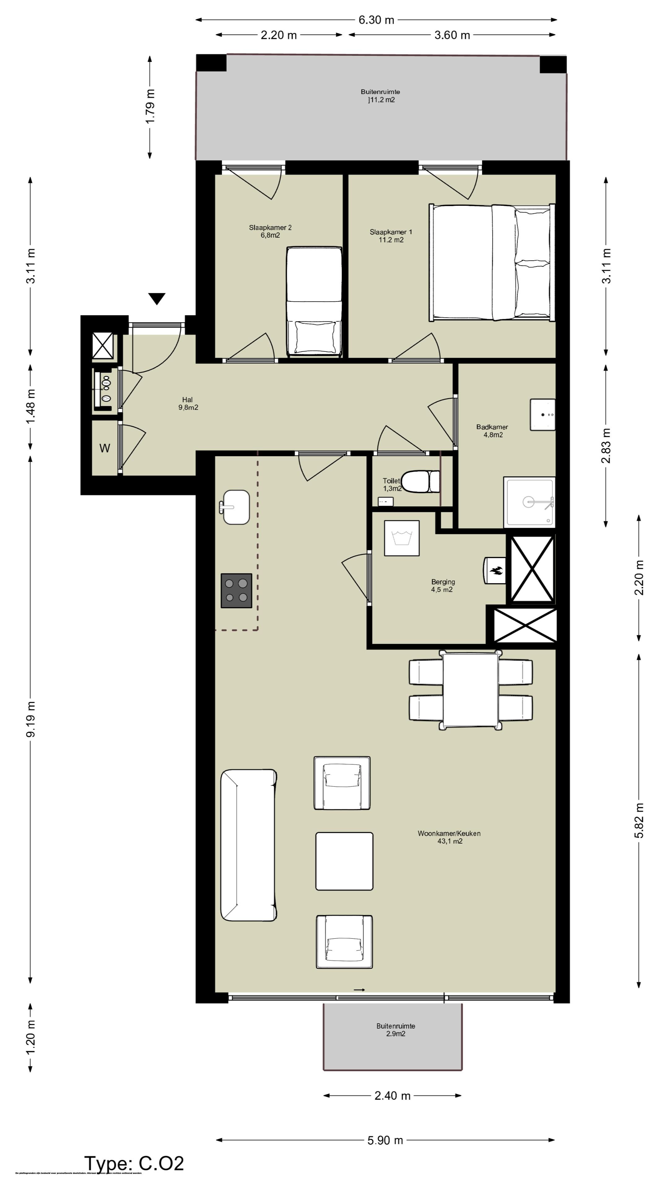 3-kamer appartement op de begane grond (Bouwnr. C.00.02), Amsterdam, 1043BZ, Noord-Holland, Nederland