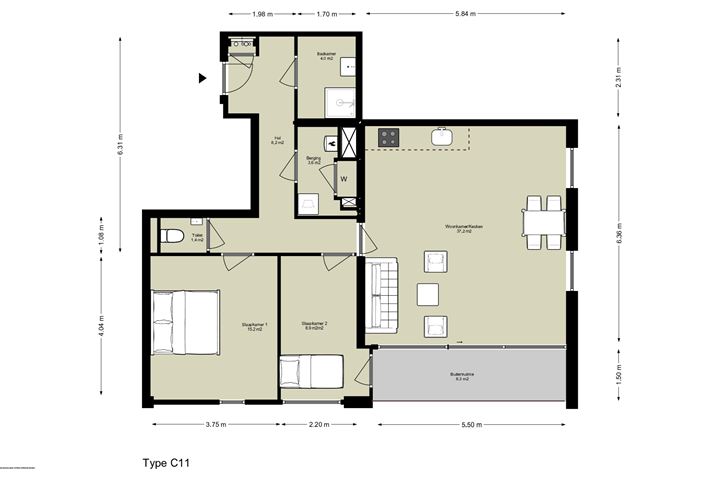 Bekijk foto 1 van 3-kamer appartement op de verdieping (Bouwnr. C.01.08)