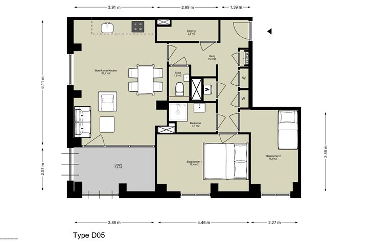 Bekijk foto 1 van 3-kamer appartement (Bouwnr. D.01.03)