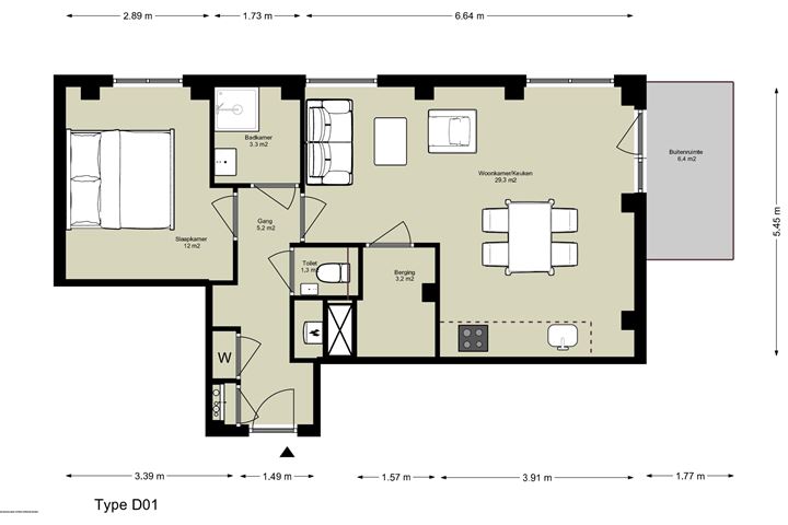 Bekijk foto 1 van 2-kamer appartement op de begane grond (Bouwnr. D.00.01)