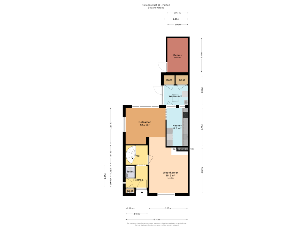 Bekijk plattegrond van BEGANE GROND van Tollensstraat 98