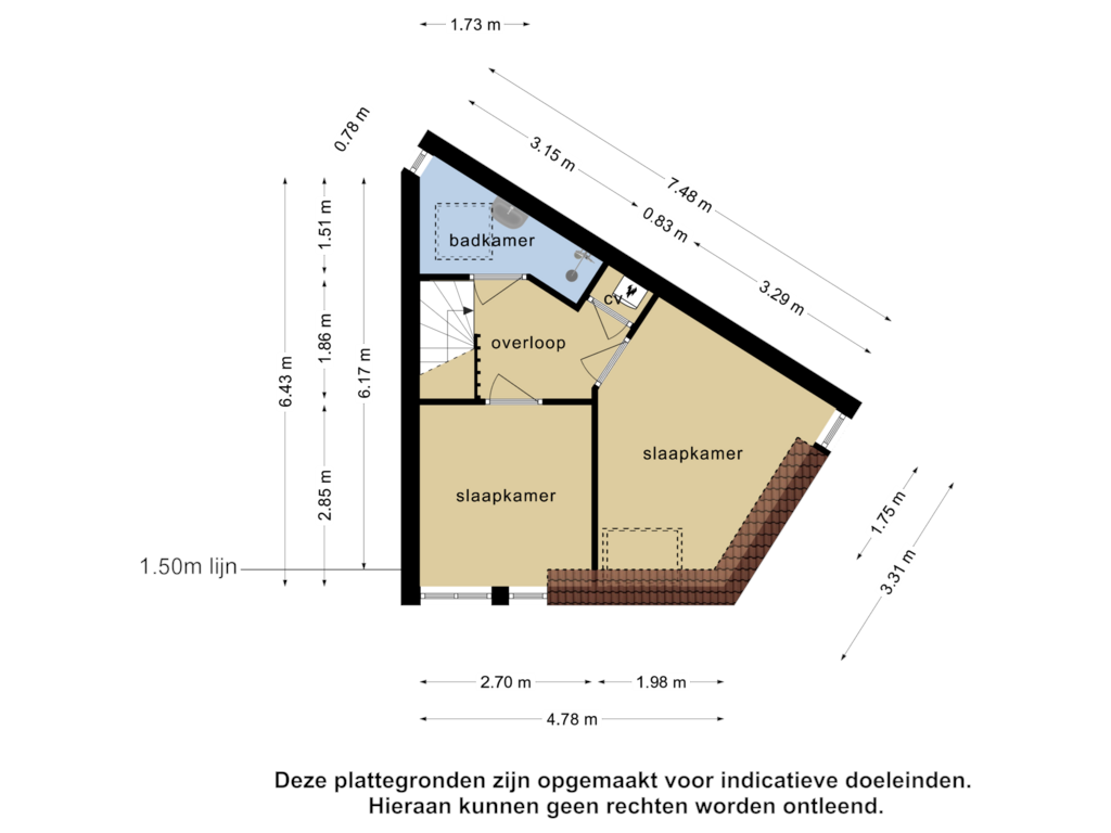 Bekijk plattegrond van 2e  verdieping van Nicolaas Beetsstraat 4-A