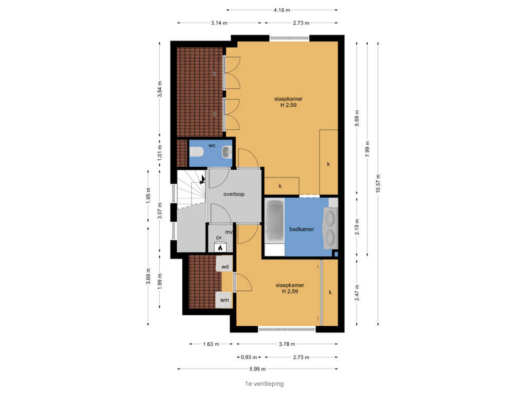 Bekijk plattegrond van 1e verdieping van Lange Kerkdam 59