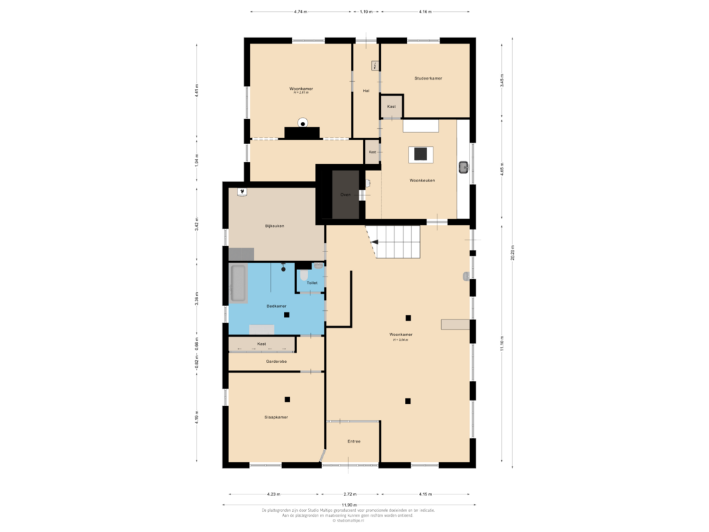 View floorplan of Begane grond of Waalbandijk 11