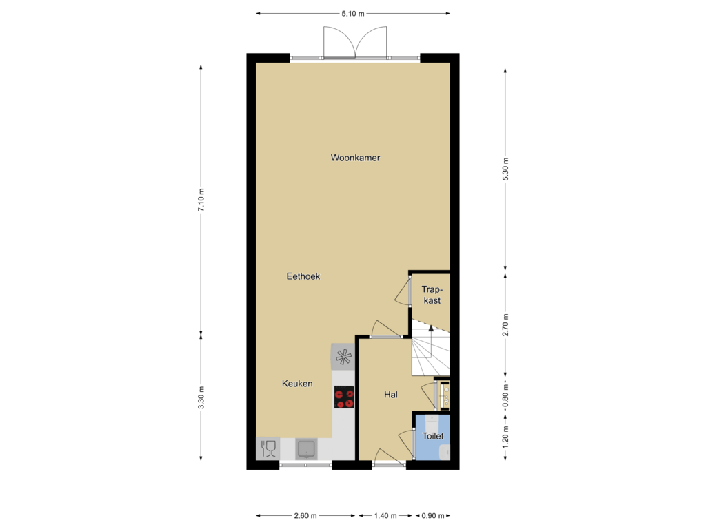 View floorplan of Begane grond of St. Willibrordusstraat 6-B