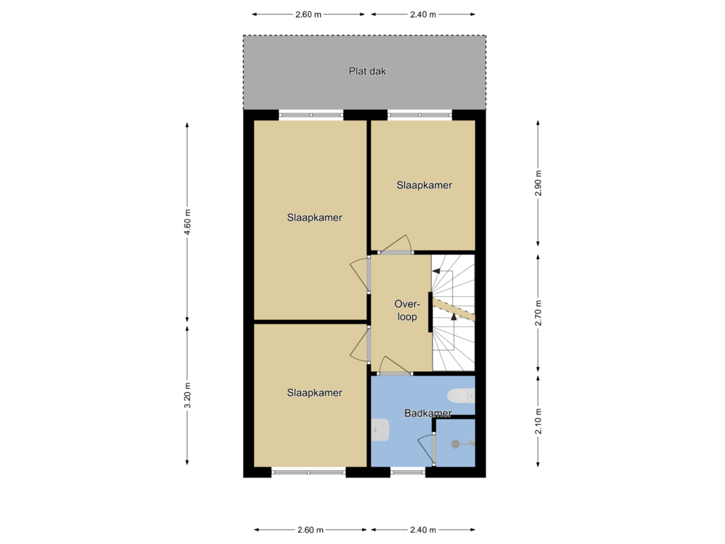 View floorplan of 1e Verdieping of St. Willibrordusstraat 6-B