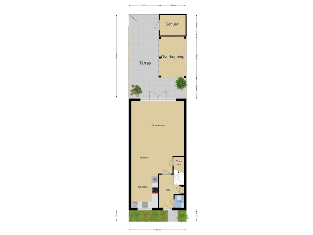 View floorplan of Tuinindeling of St. Willibrordusstraat 6-B