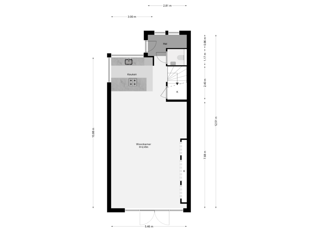 View floorplan of Begane Grond of Kralingseweg 314-J