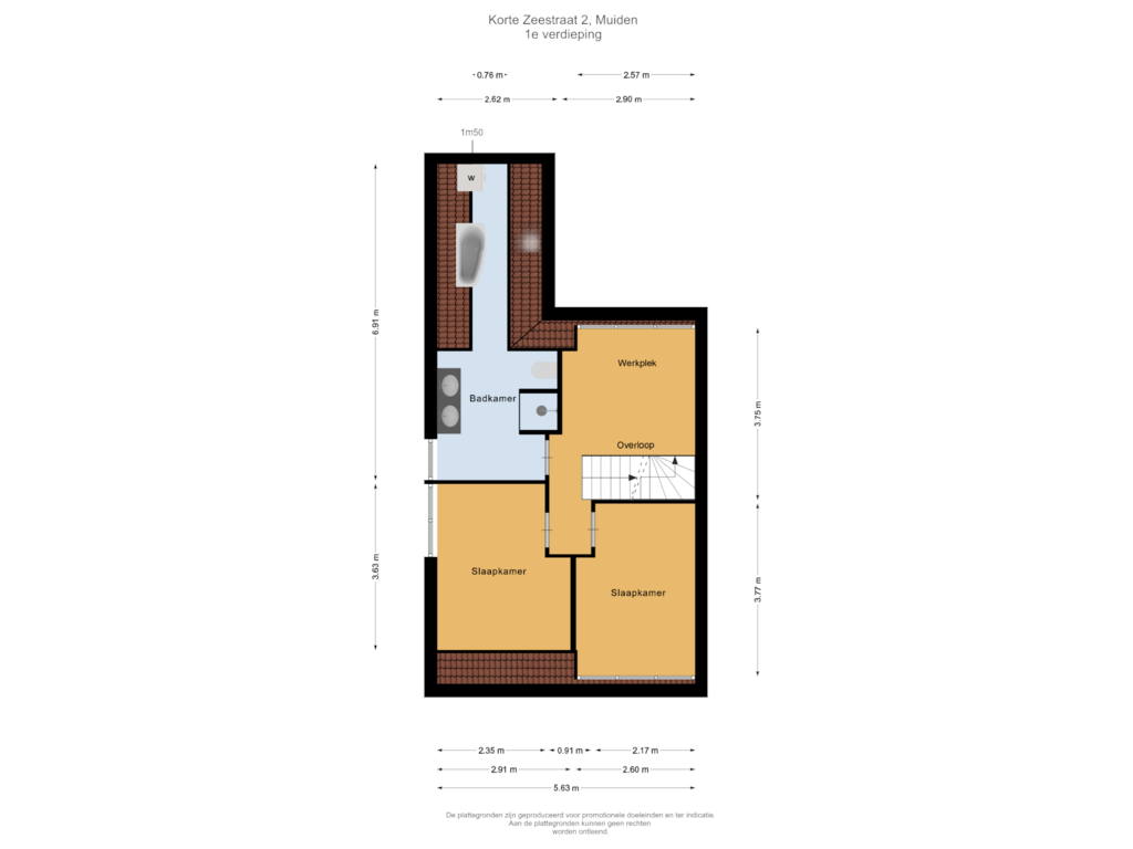 View floorplan of 1e verdieping of Korte Zeestraat 2