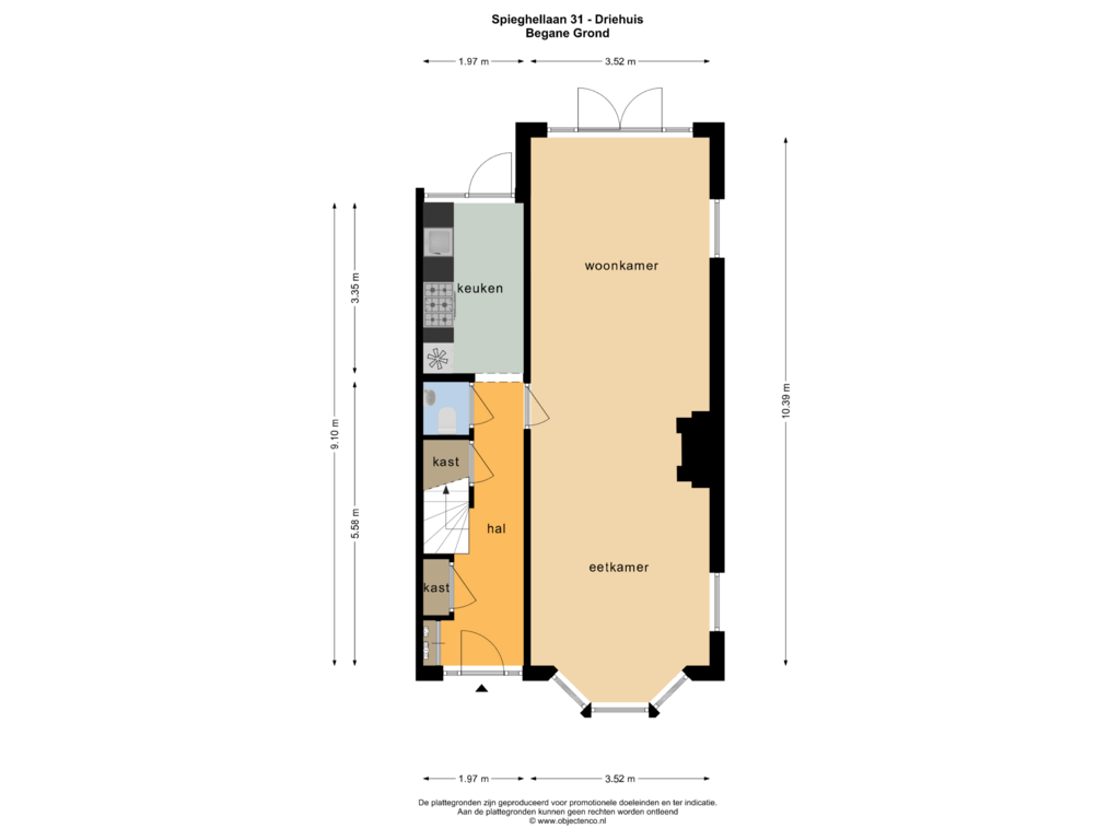 View floorplan of BEGANE GROND of Spieghellaan 31