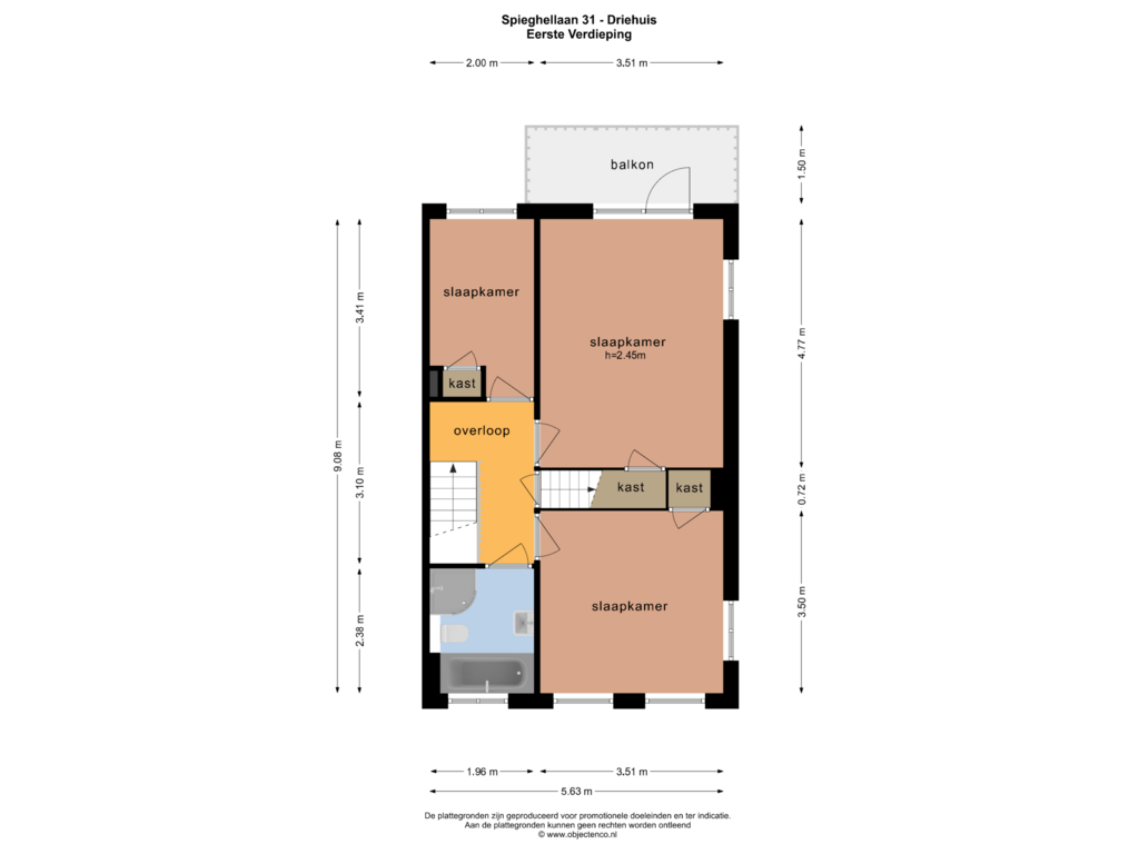 View floorplan of EERSTE VERDIEPING of Spieghellaan 31