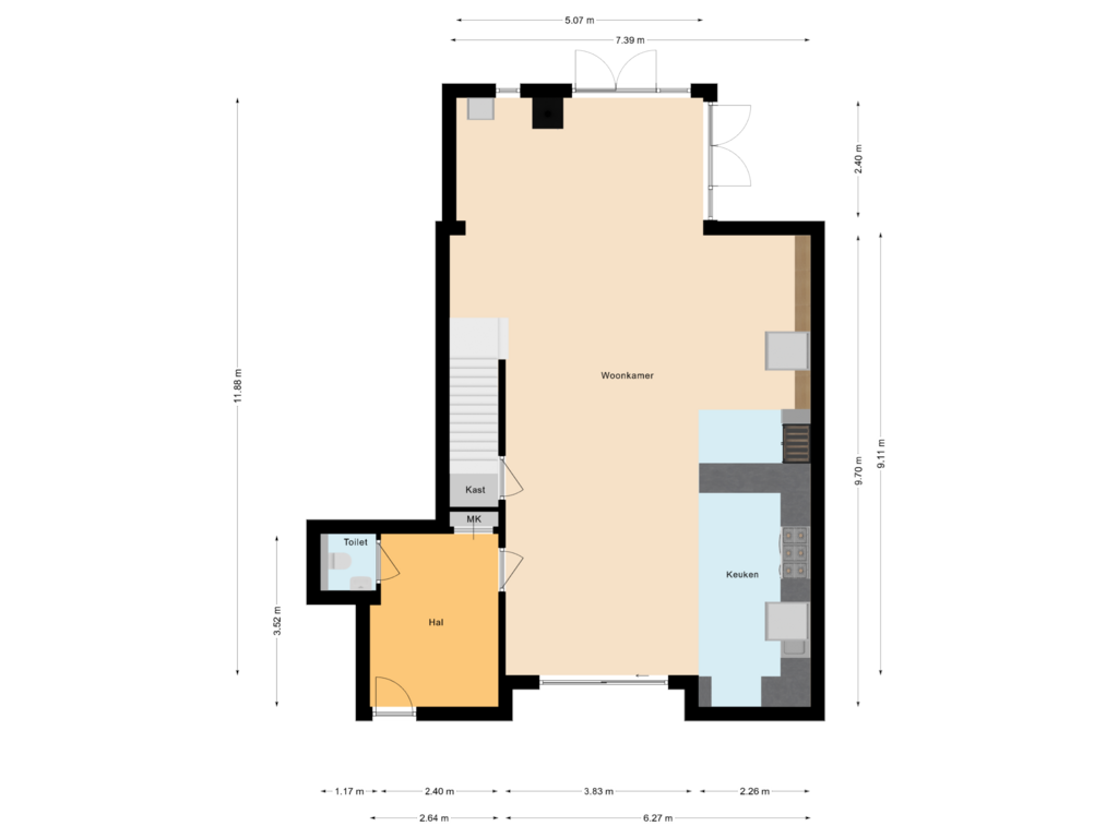 Bekijk plattegrond van Begane Grond van Roovert 1-A