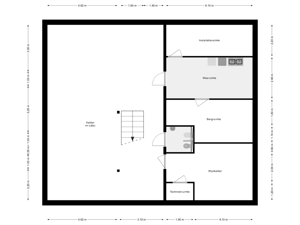 Bekijk plattegrond van Kelder van Zuidbuurtseweg 1-A