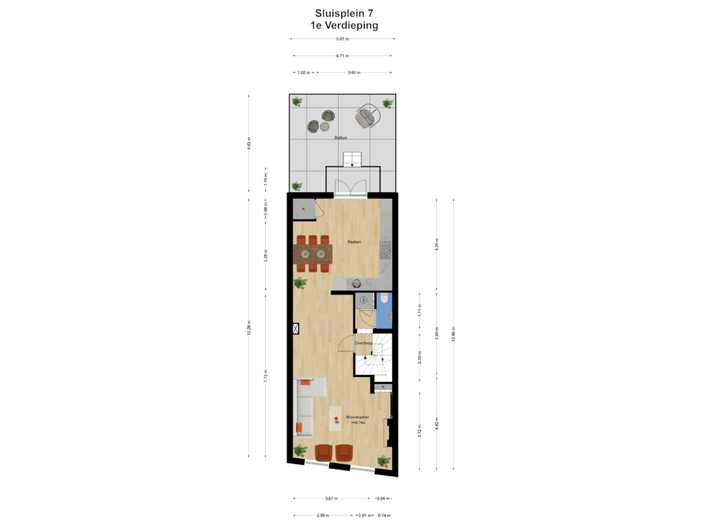 View floorplan of 1e Verdieping of Sluisplein 7