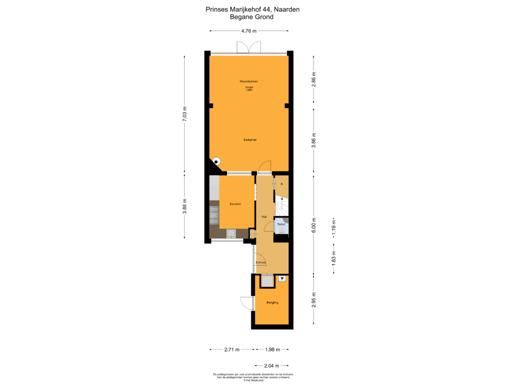 Bekijk plattegrond van Begane Grond van Prinses Marijkehof 44