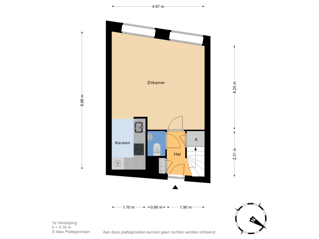 Bekijk plattegrond van 1e Verdieping van Oude Delft 91-M