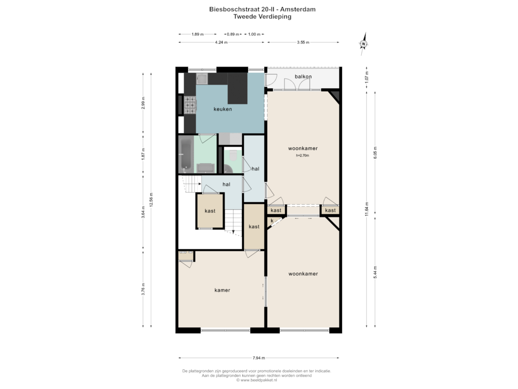 Bekijk plattegrond van TWEEDE VERDIEPING van Biesboschstraat 20-2