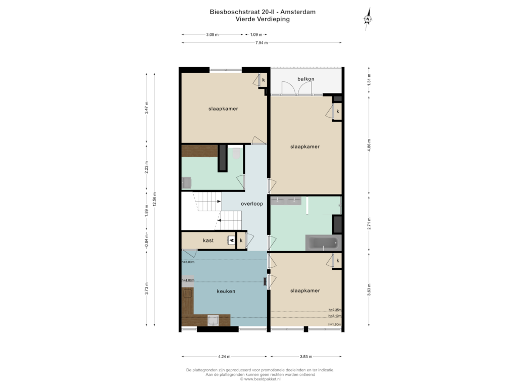 Bekijk plattegrond van VIERDE VERDIEPING van Biesboschstraat 20-2