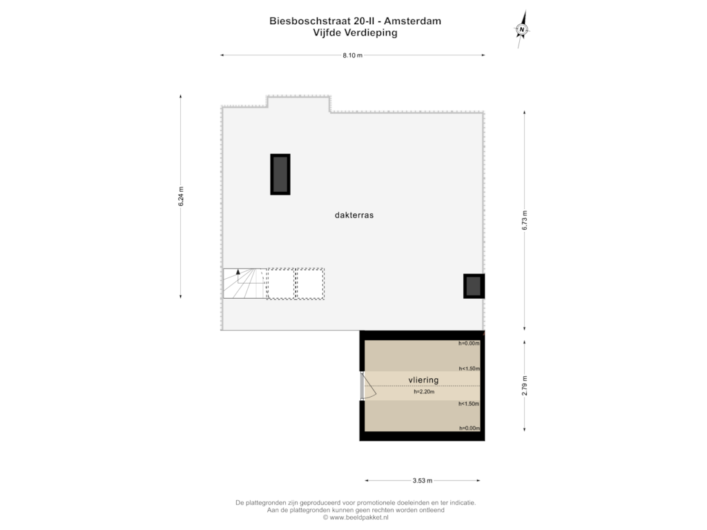 Bekijk plattegrond van VIJFDE VERDIEPING van Biesboschstraat 20-2