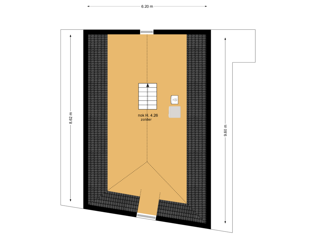 View floorplan of 2de verdieping of Kloosterstraat 6