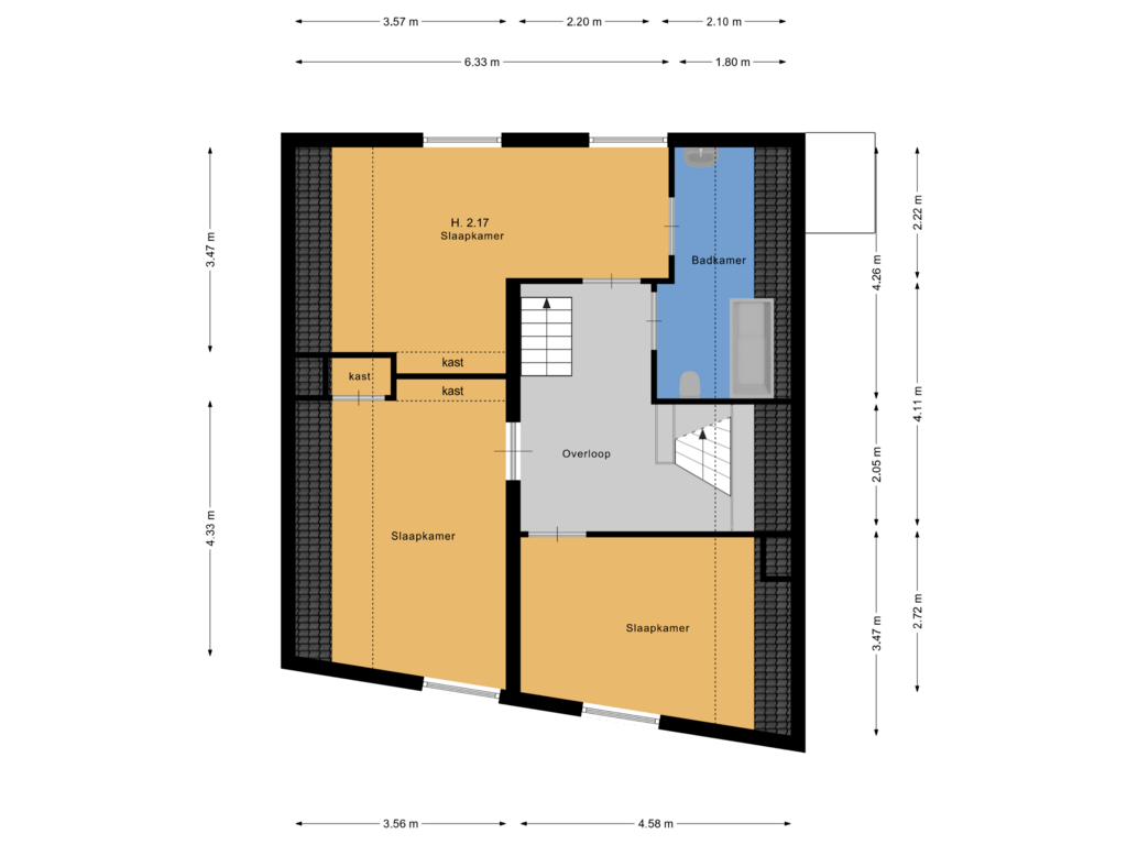 View floorplan of 1ste verdieping of Kloosterstraat 6