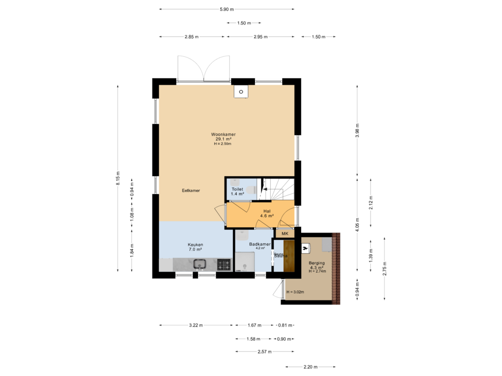 Bekijk plattegrond van Begane grond van Solcamastraat 30-7