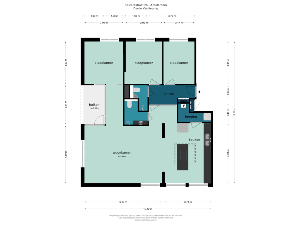 Bekijk plattegrond van DERDE VERDIEPING van Keizersstraat 25