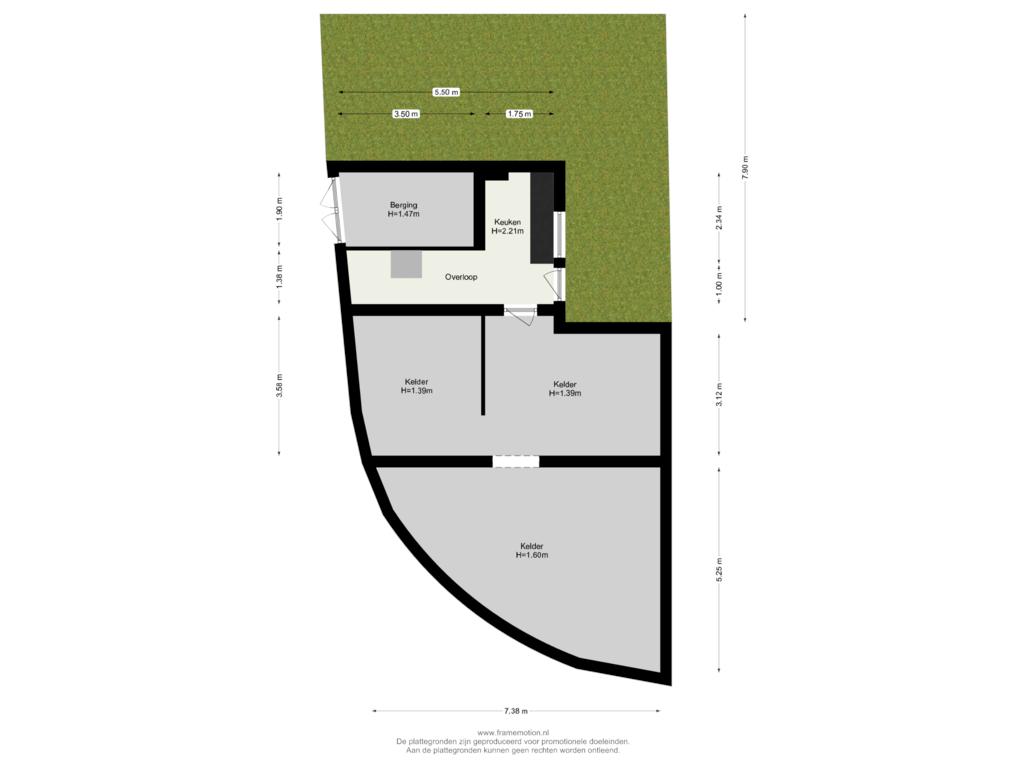 Bekijk plattegrond van Souterrain tuin van Noordendijk 31