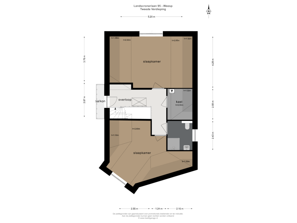 View floorplan of TWEEDE VERDIEPING of Landscronerlaan 95