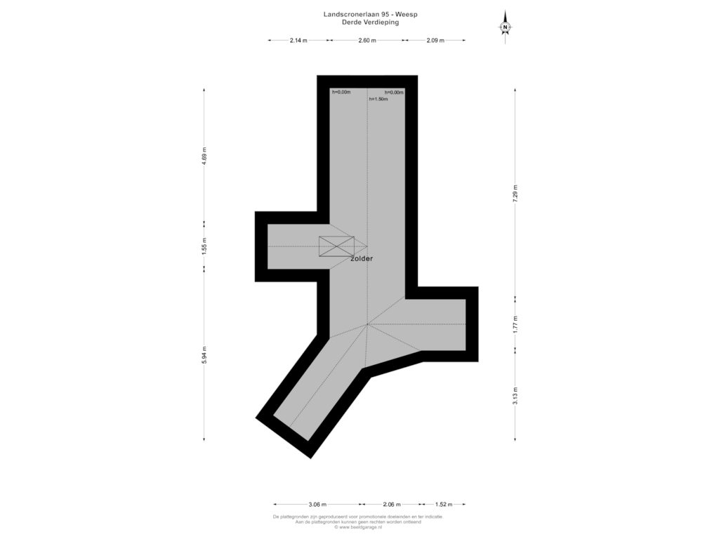 View floorplan of DERDE VERDIEPING of Landscronerlaan 95